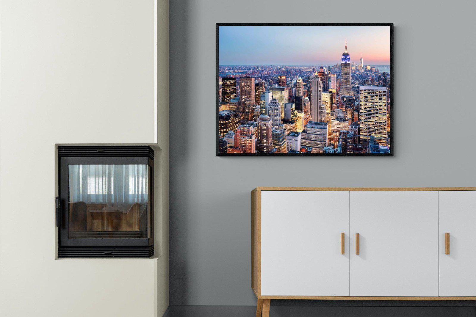 NYC Sunset-Wall_Art-100 x 75cm-Mounted Canvas-Black-Pixalot