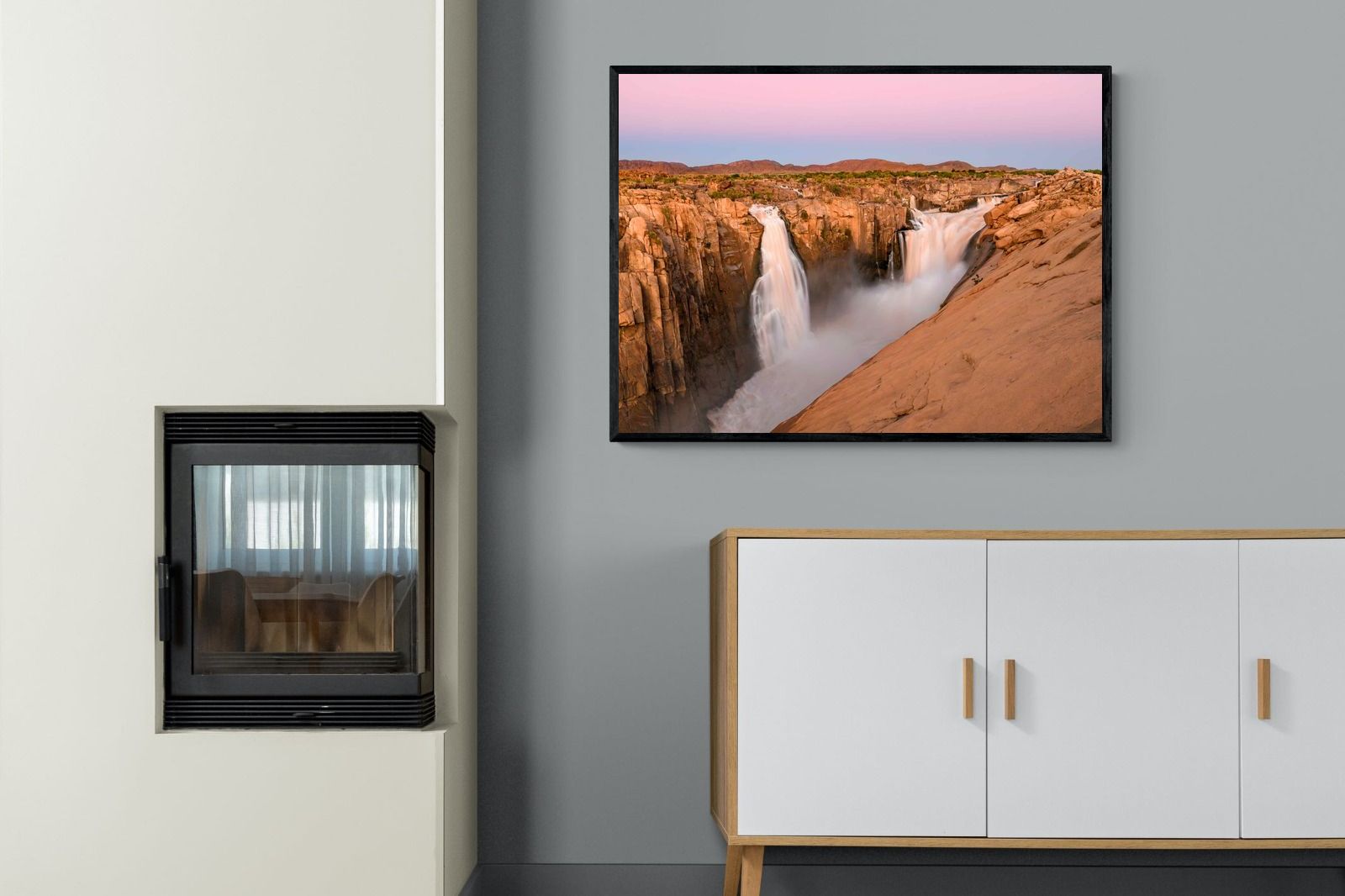 Namibian Falls-Wall_Art-100 x 75cm-Mounted Canvas-Black-Pixalot