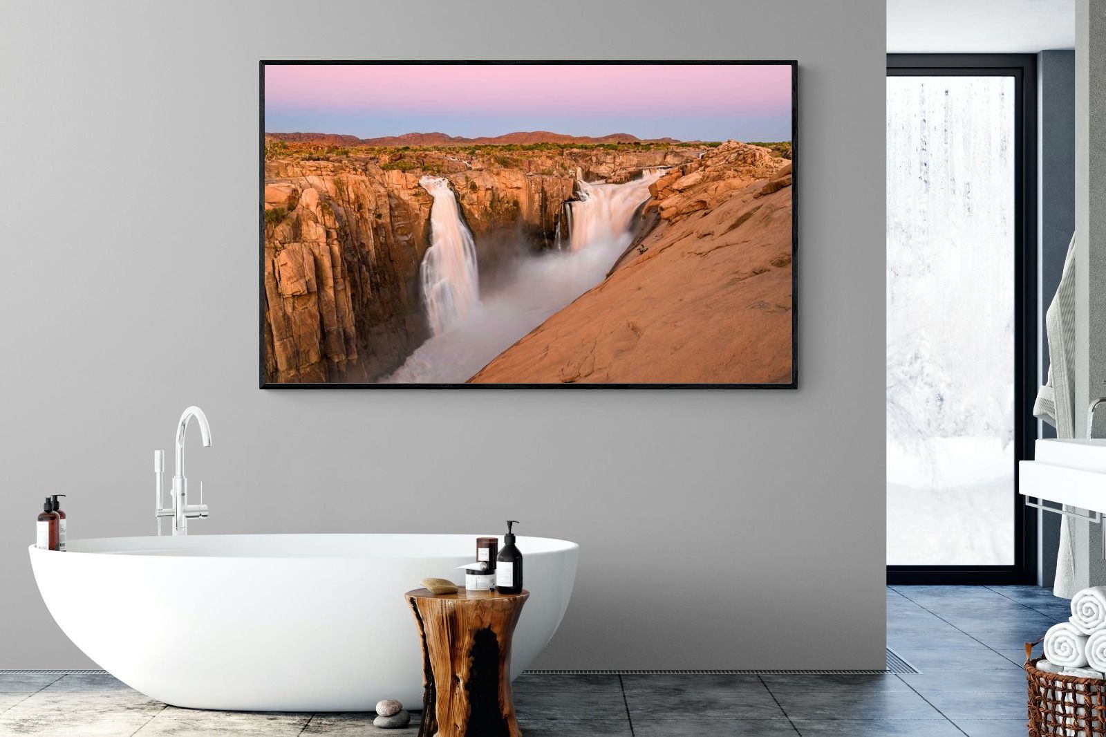 Namibian Falls-Wall_Art-180 x 110cm-Mounted Canvas-Black-Pixalot