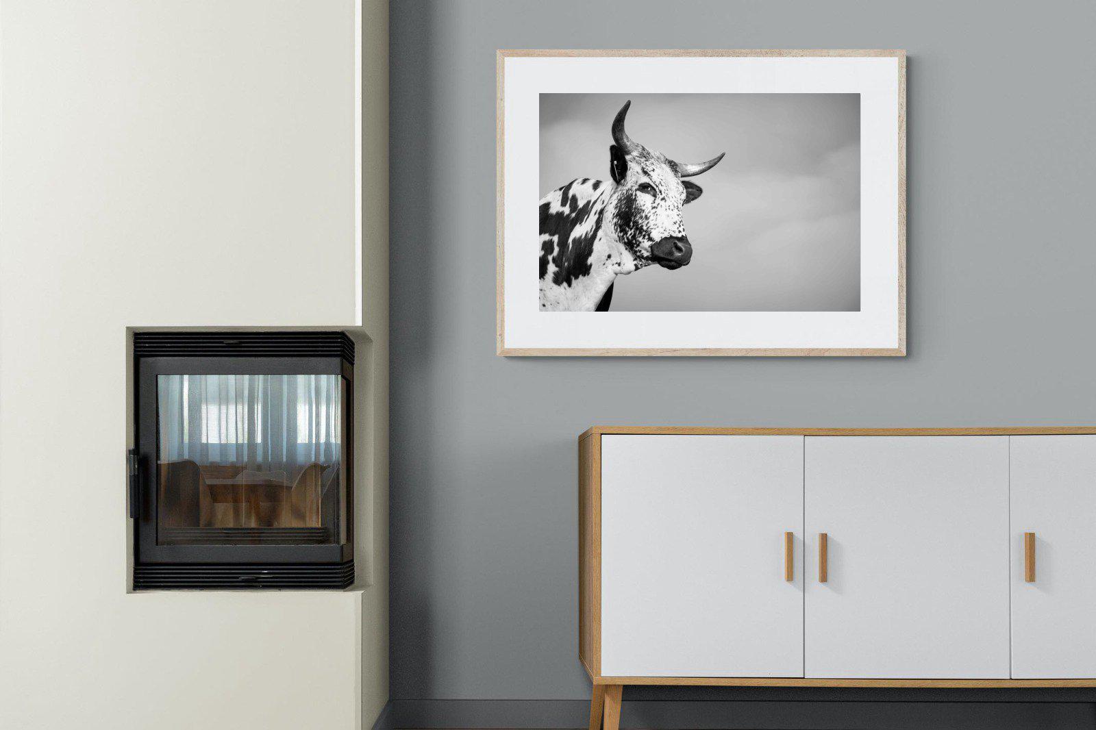 Nguni Bull-Wall_Art-100 x 75cm-Framed Print-Wood-Pixalot