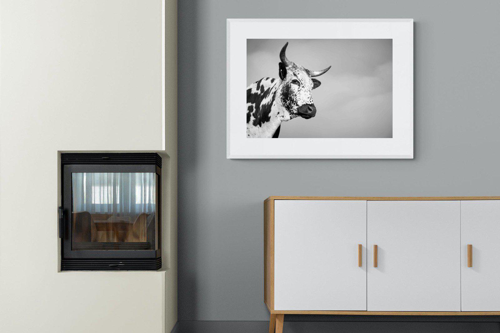 Nguni Bull-Wall_Art-100 x 75cm-Framed Print-White-Pixalot