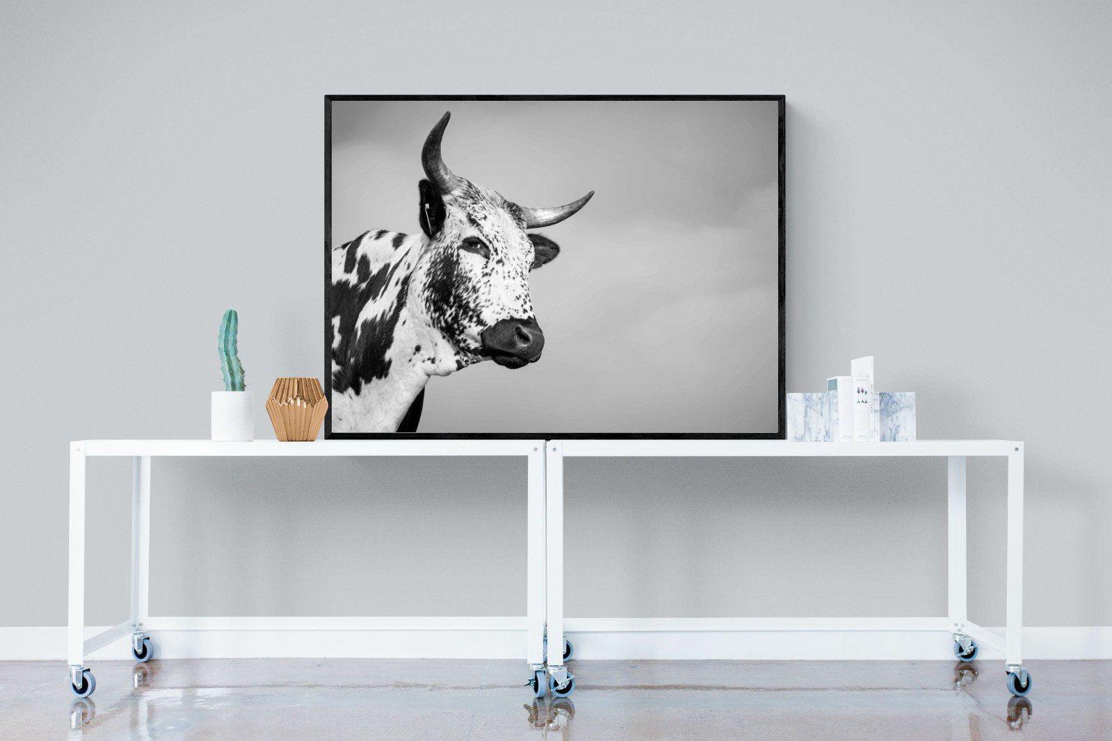 Nguni Bull-Wall_Art-120 x 90cm-Mounted Canvas-Black-Pixalot
