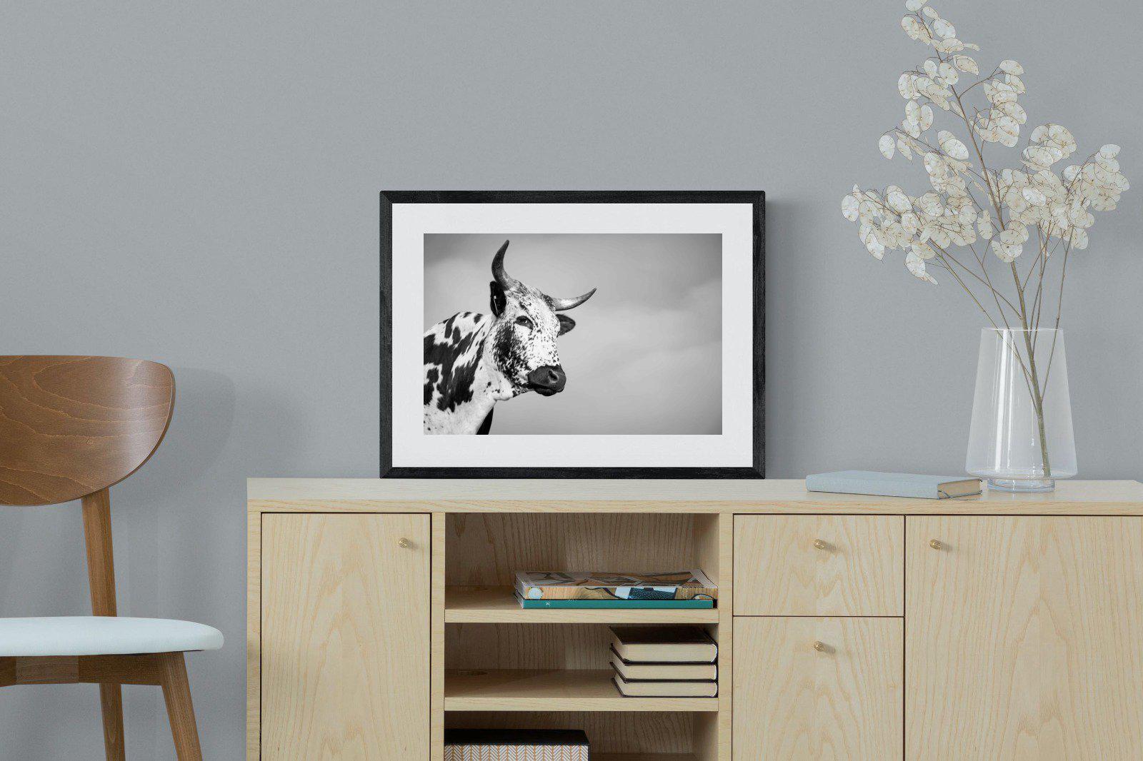 Nguni Bull-Wall_Art-60 x 45cm-Framed Print-Black-Pixalot