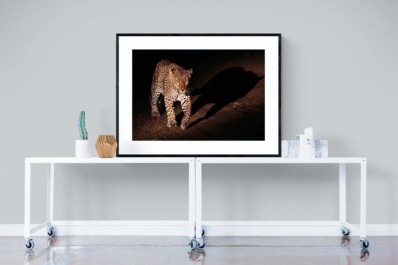 Night Leopard-Wall_Art-120 x 90cm-Framed Print-Black-Pixalot