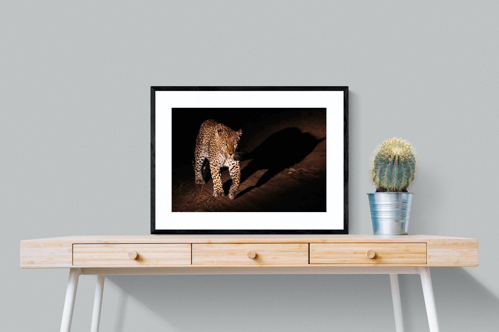 Night Leopard-Wall_Art-80 x 60cm-Framed Print-Black-Pixalot