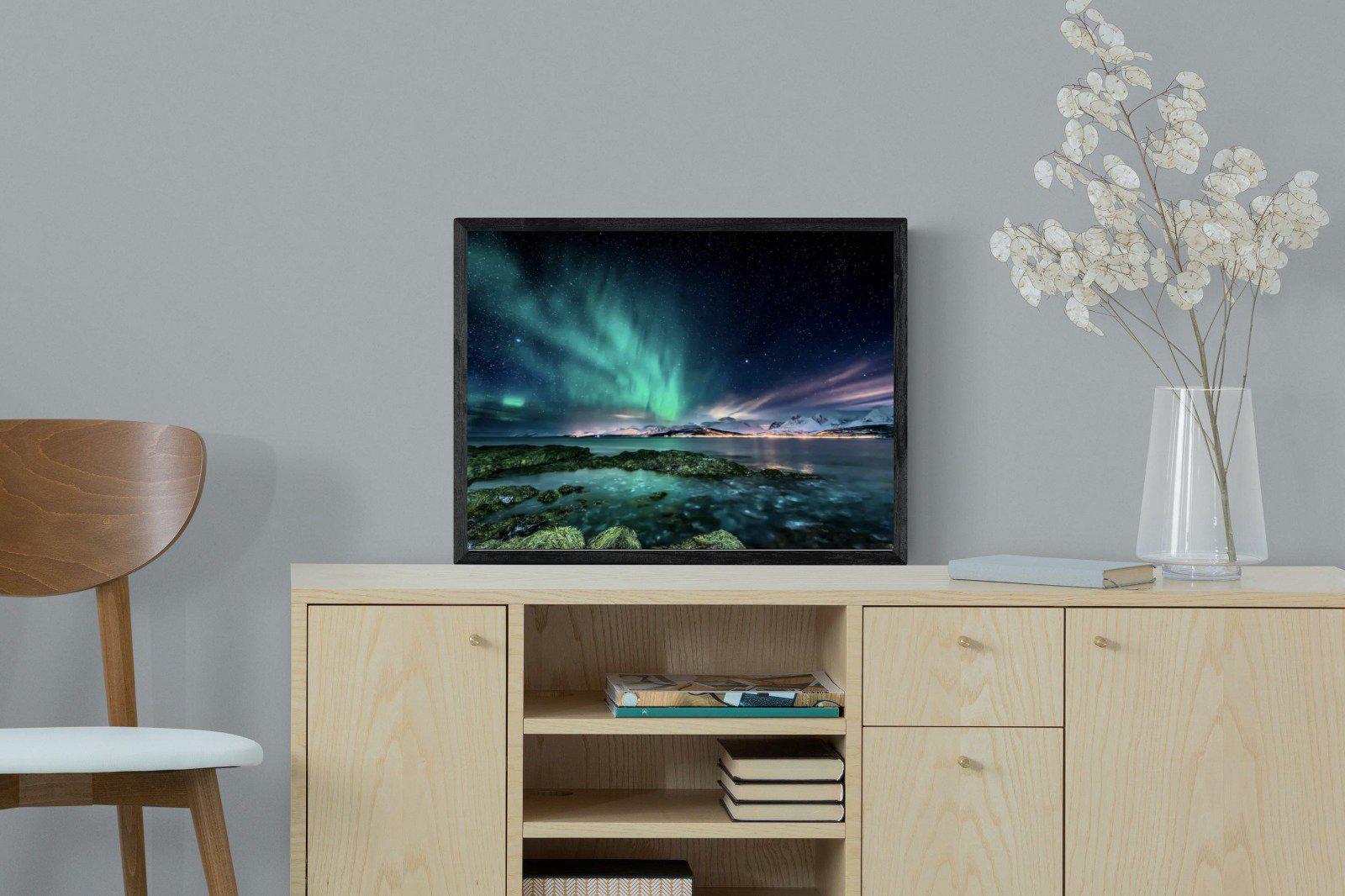 Northern Lights-Wall_Art-60 x 45cm-Mounted Canvas-Black-Pixalot