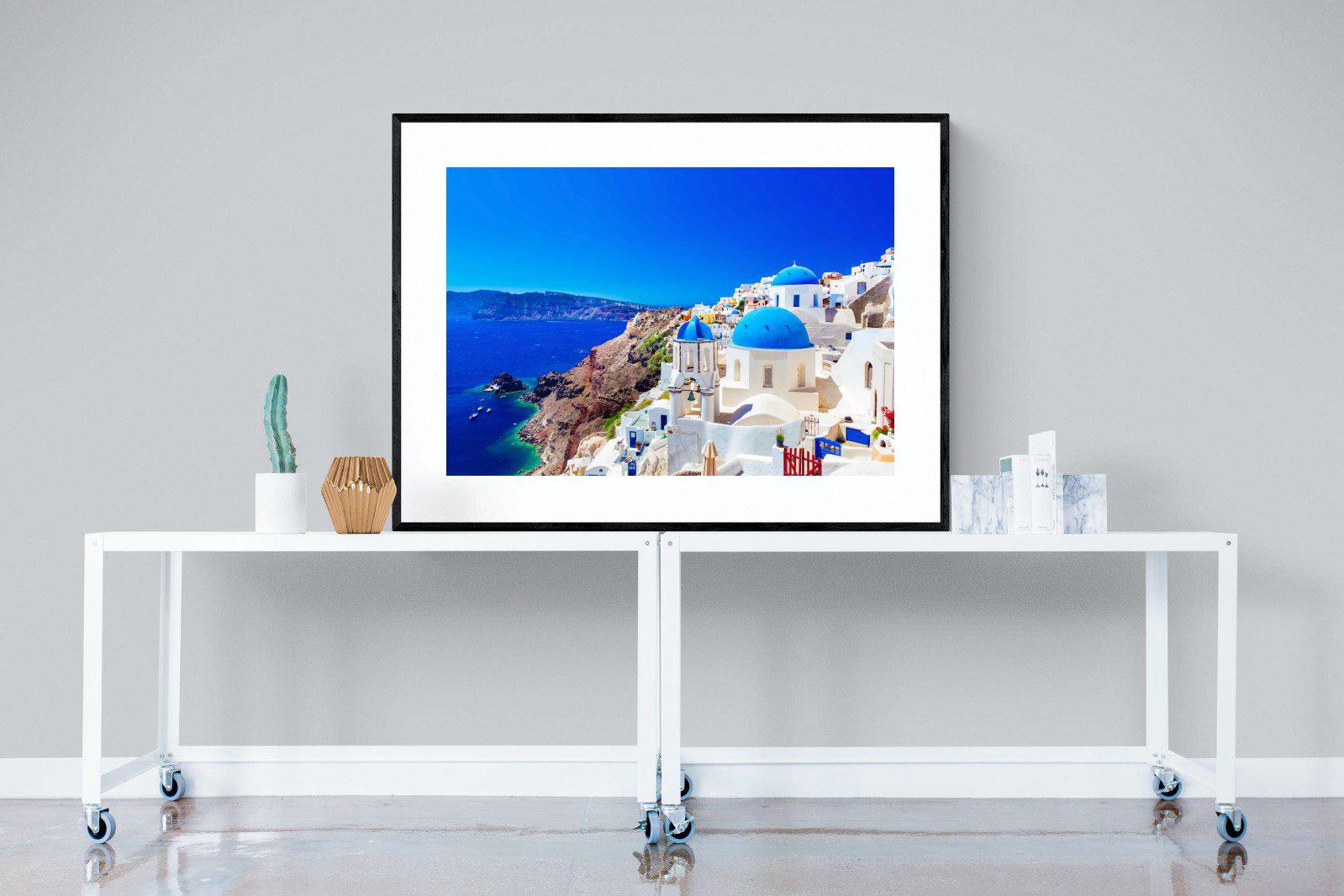 Oia Town-Wall_Art-120 x 90cm-Framed Print-Black-Pixalot