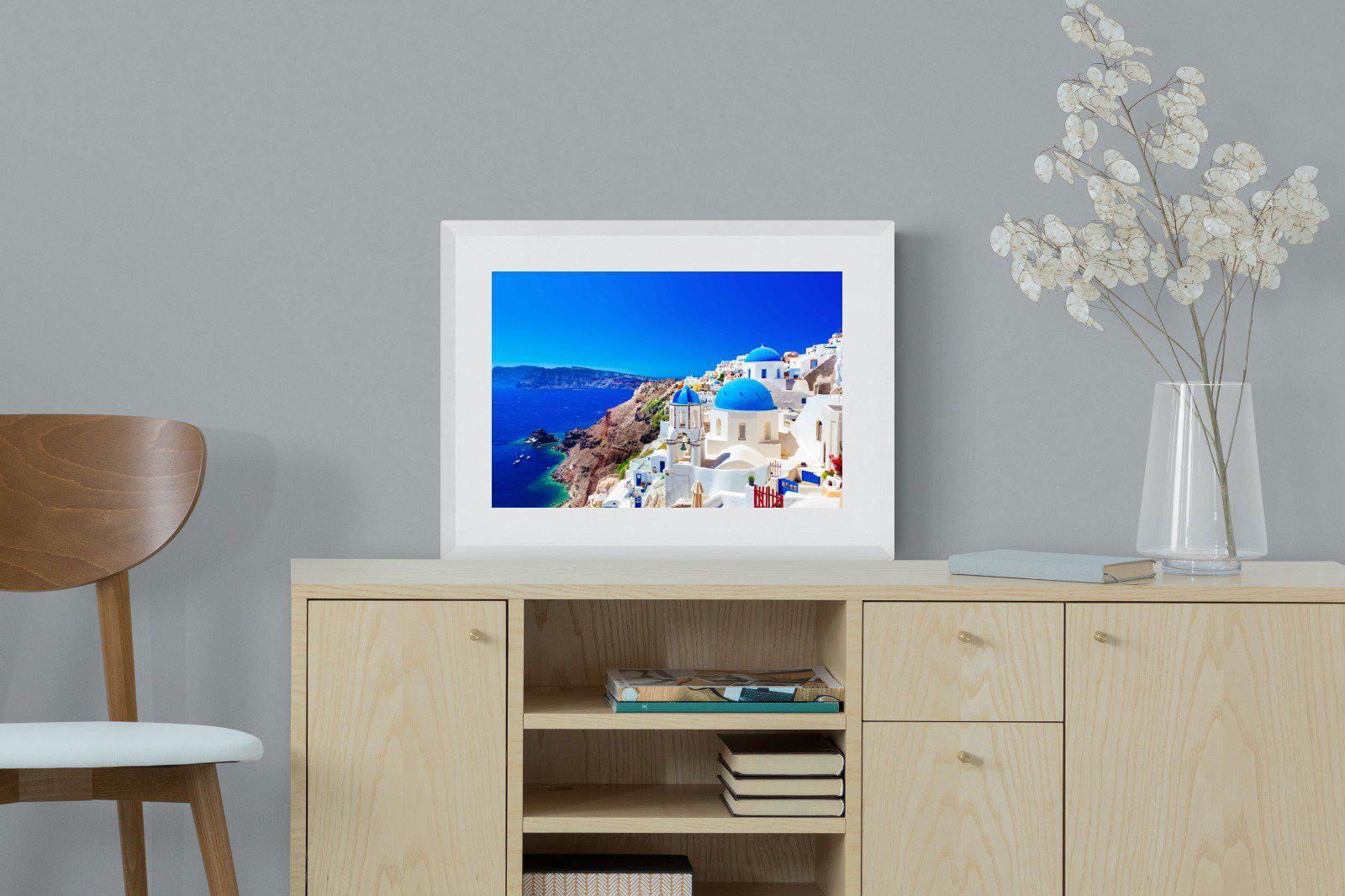 Oia Town-Wall_Art-60 x 45cm-Framed Print-White-Pixalot