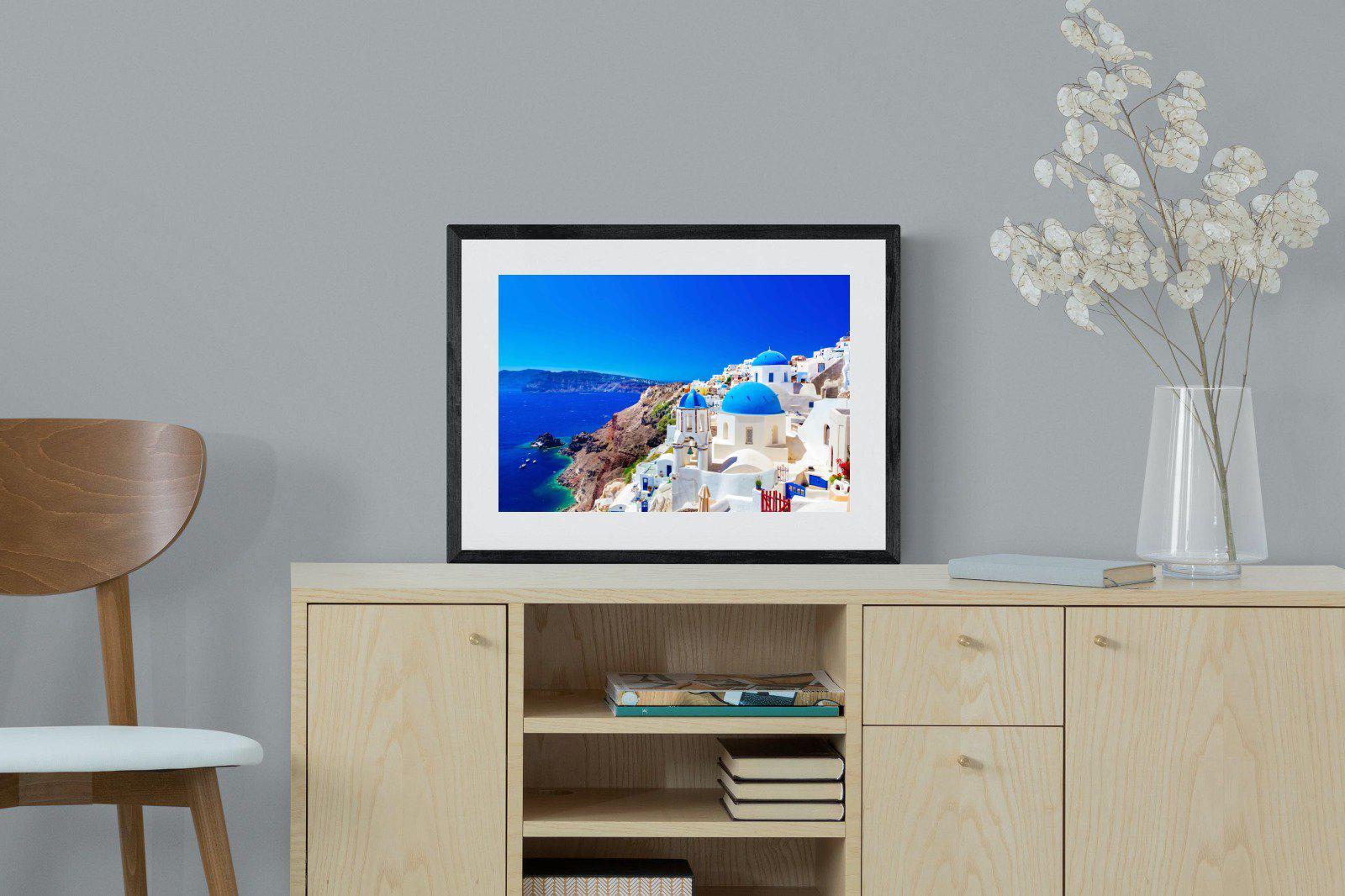 Oia Town-Wall_Art-60 x 45cm-Framed Print-Black-Pixalot