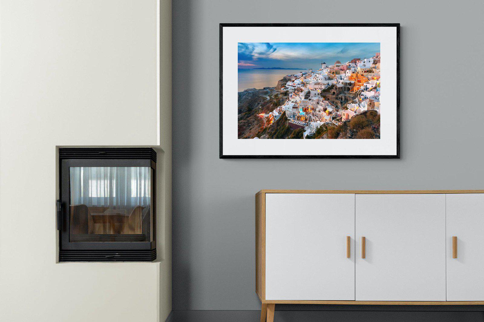 Oia at Sunset-Wall_Art-100 x 75cm-Framed Print-Black-Pixalot