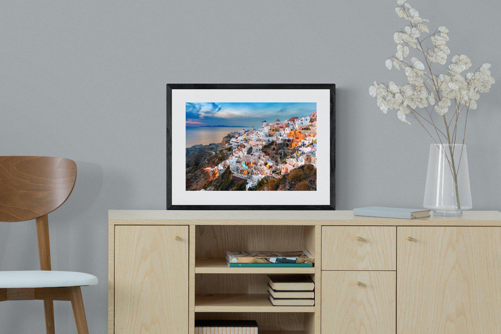 Oia at Sunset-Wall_Art-60 x 45cm-Framed Print-Black-Pixalot