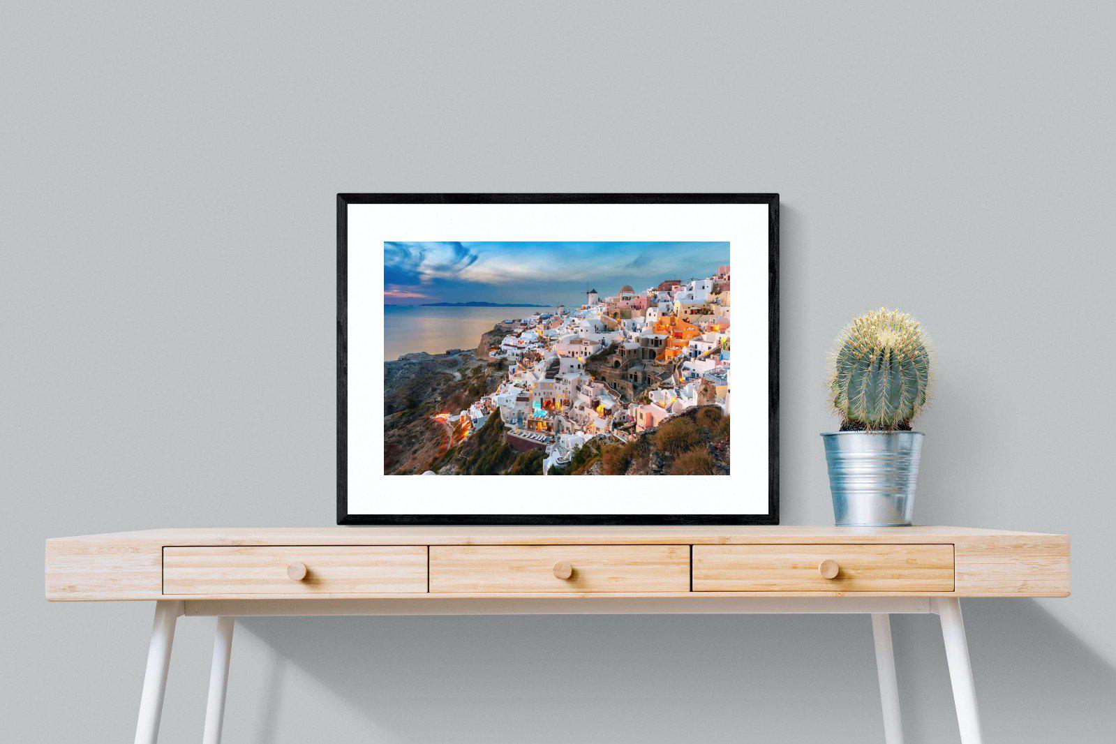 Oia at Sunset-Wall_Art-80 x 60cm-Framed Print-Black-Pixalot