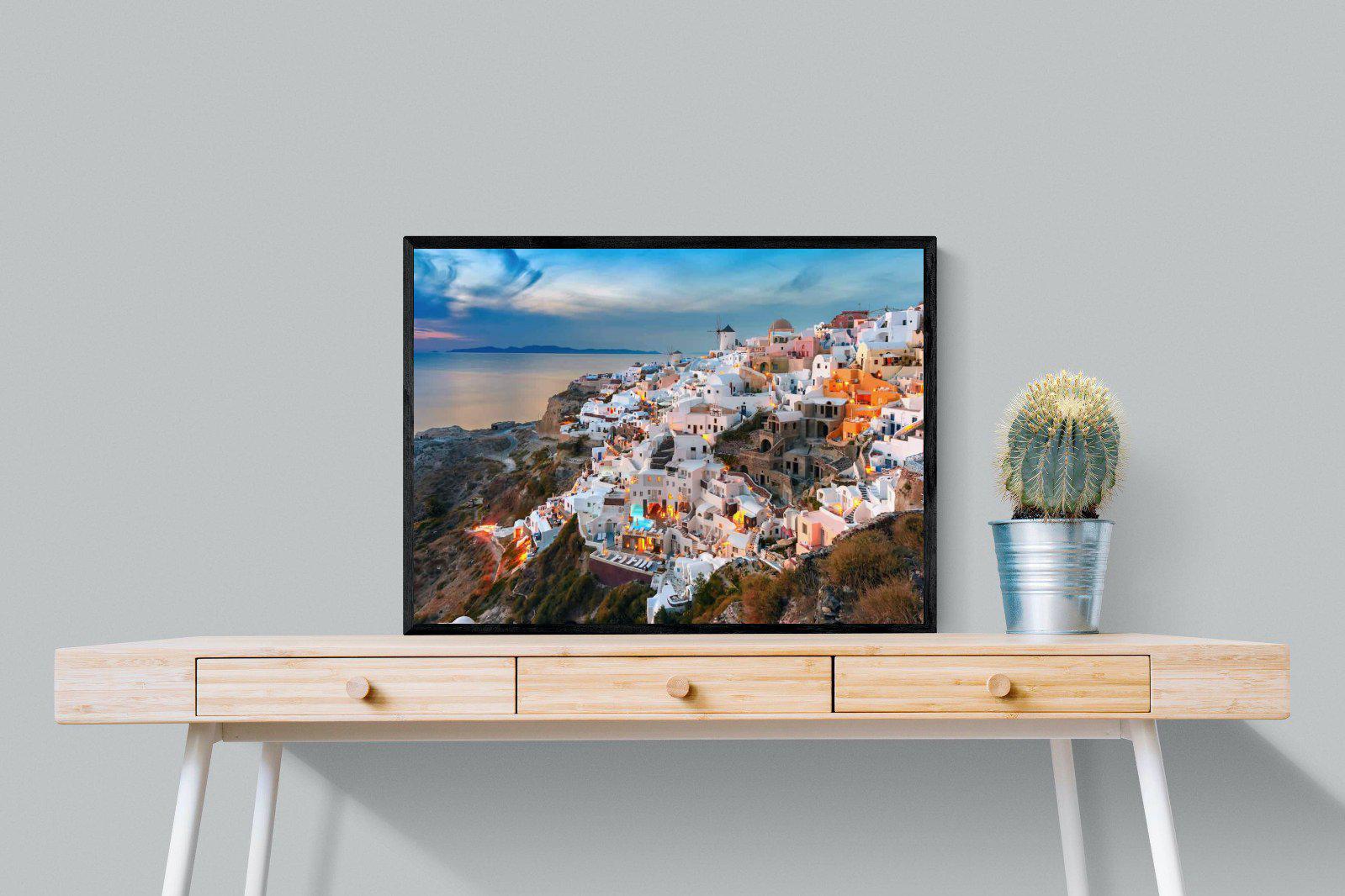 Oia at Sunset-Wall_Art-80 x 60cm-Mounted Canvas-Black-Pixalot