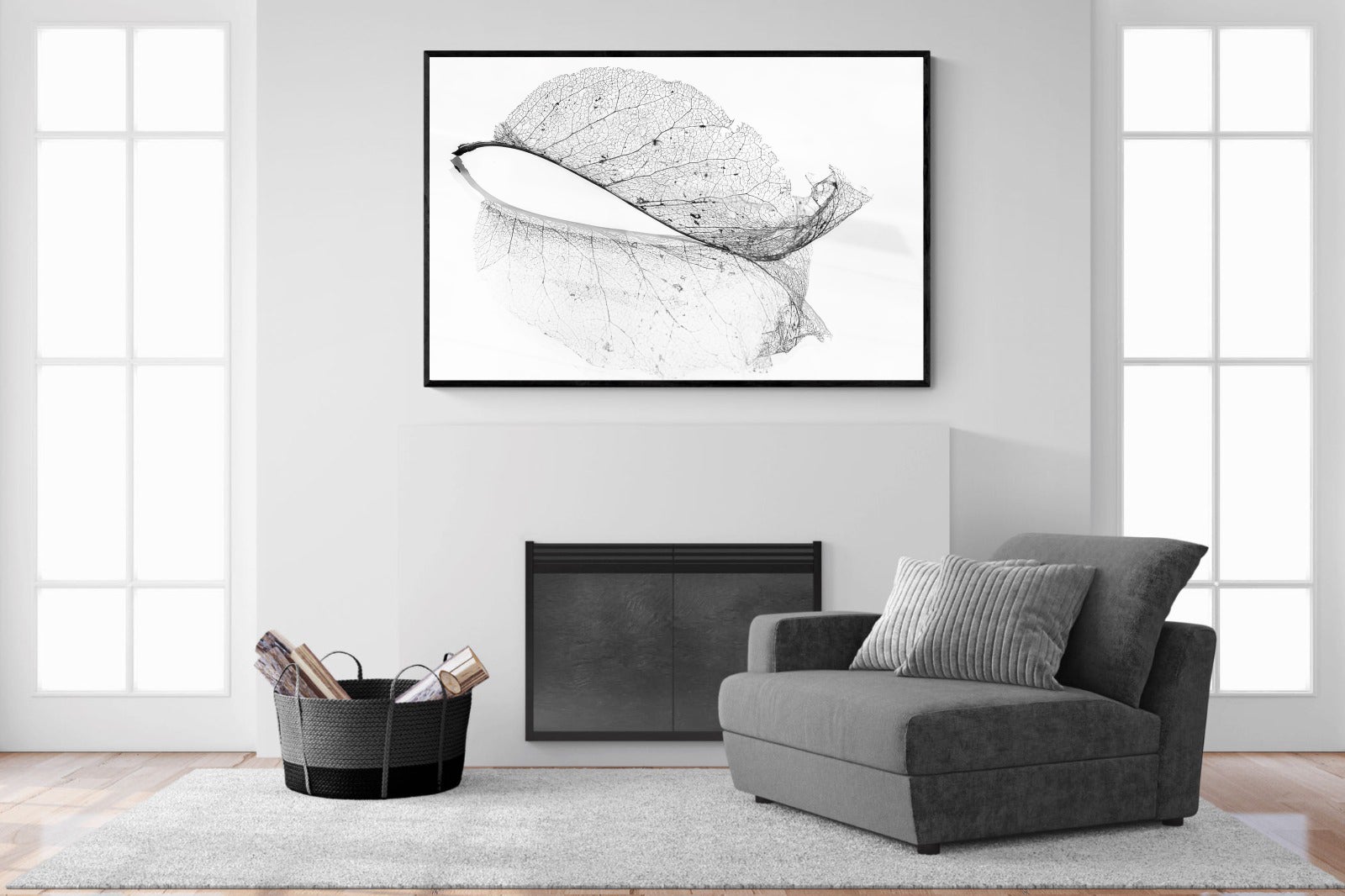 Old Leaf-Wall_Art-150 x 100cm-Mounted Canvas-Black-Pixalot