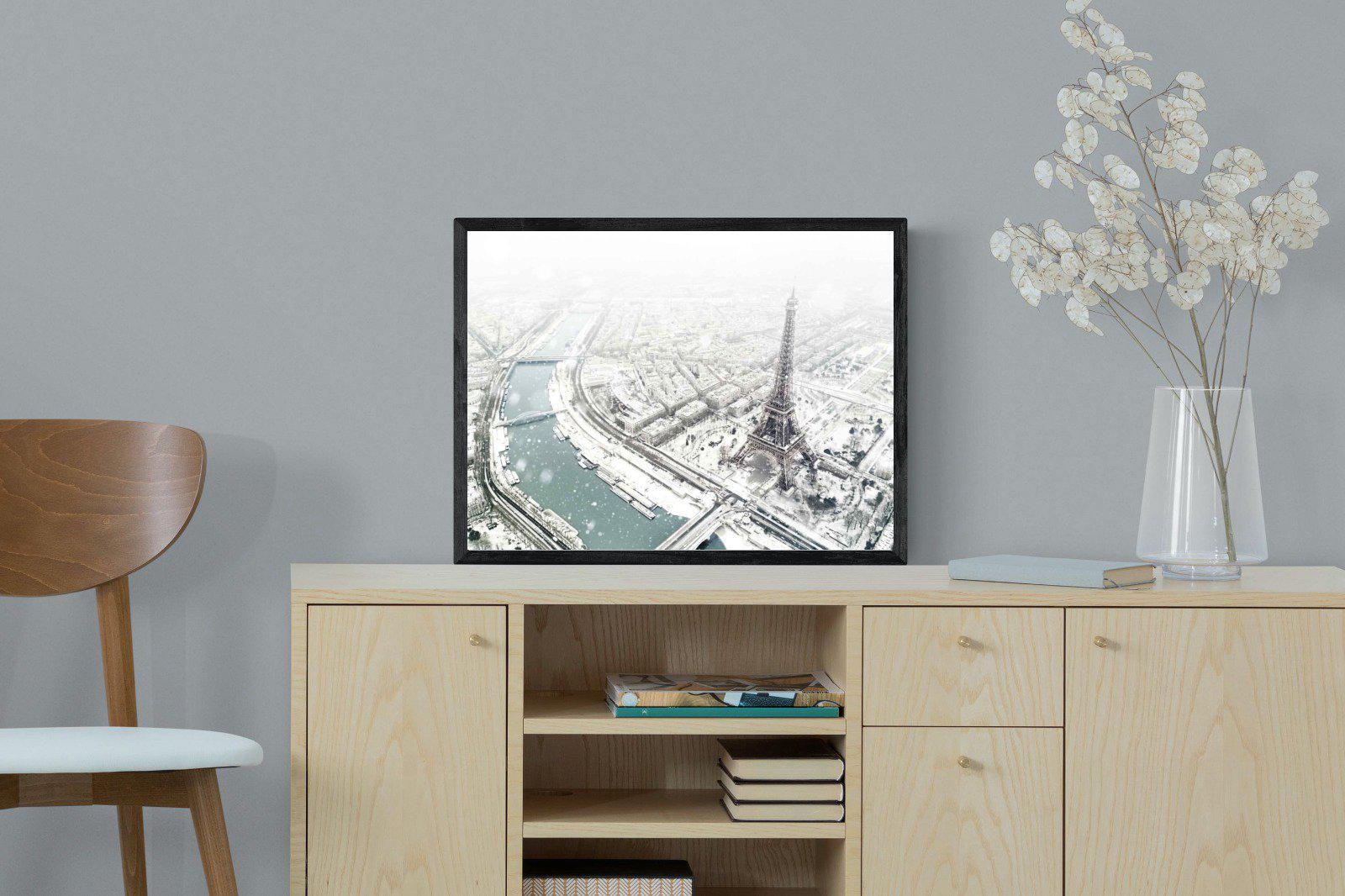 Paris Under Snow-Wall_Art-60 x 45cm-Mounted Canvas-Black-Pixalot