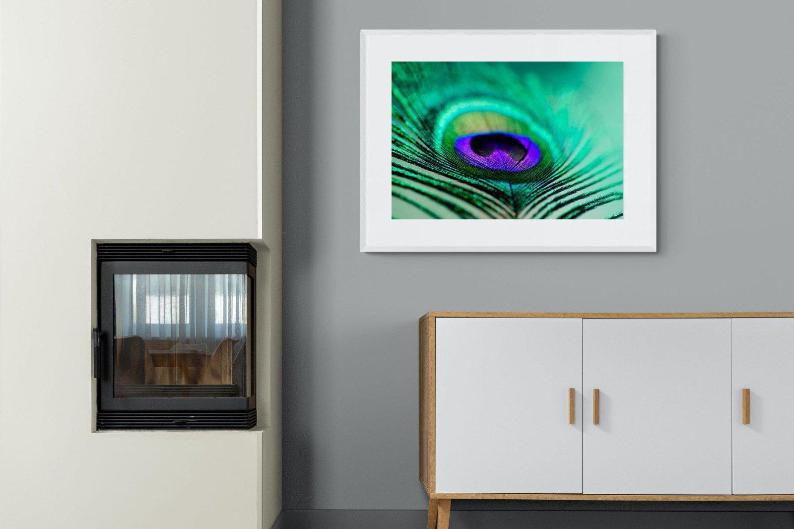 Peacock Feather-Wall_Art-100 x 75cm-Framed Print-White-Pixalot