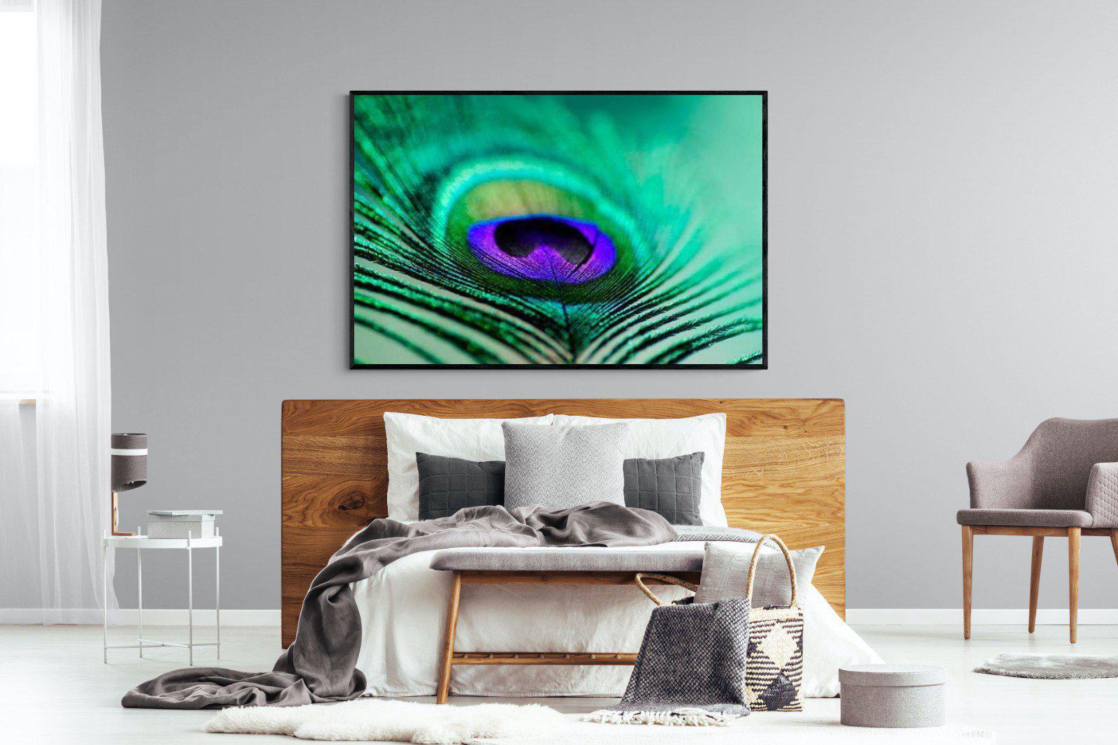 Peacock Feather-Wall_Art-150 x 100cm-Mounted Canvas-Black-Pixalot