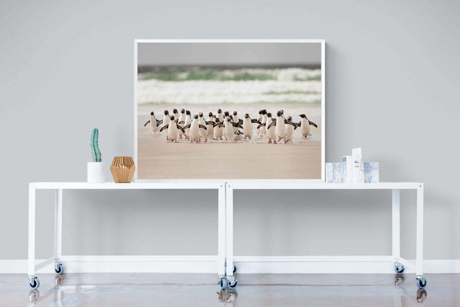 Penguin Flock-Wall_Art-120 x 90cm-Mounted Canvas-White-Pixalot