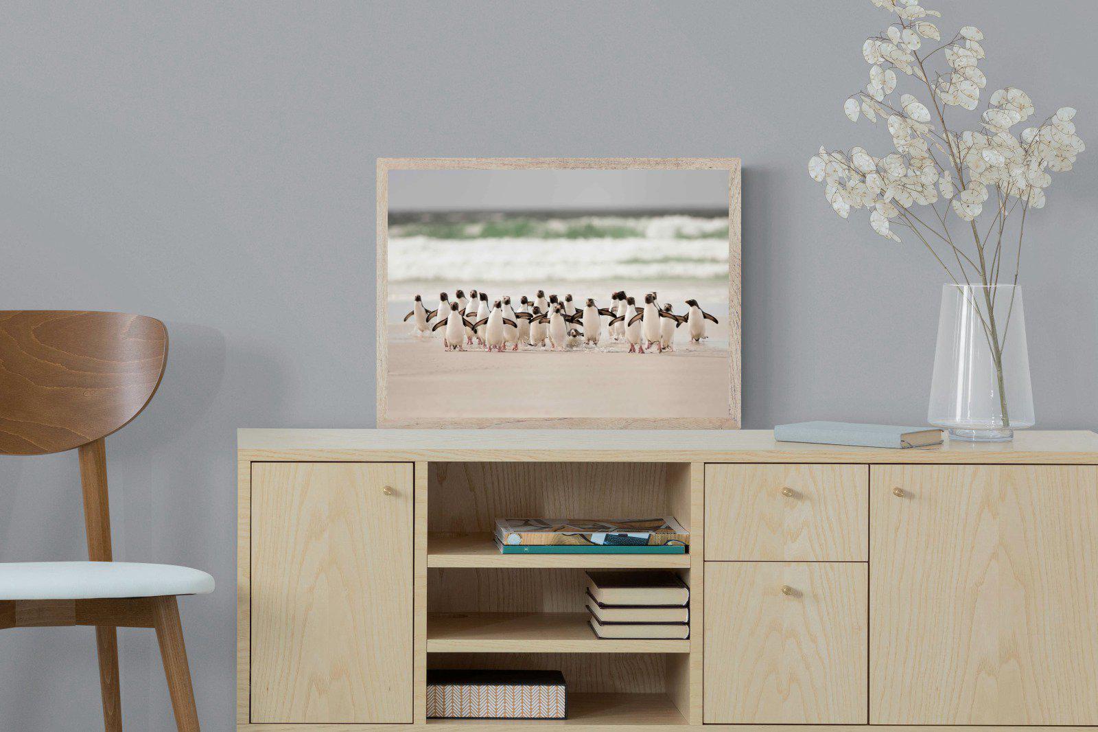 Penguin Flock-Wall_Art-60 x 45cm-Mounted Canvas-Wood-Pixalot