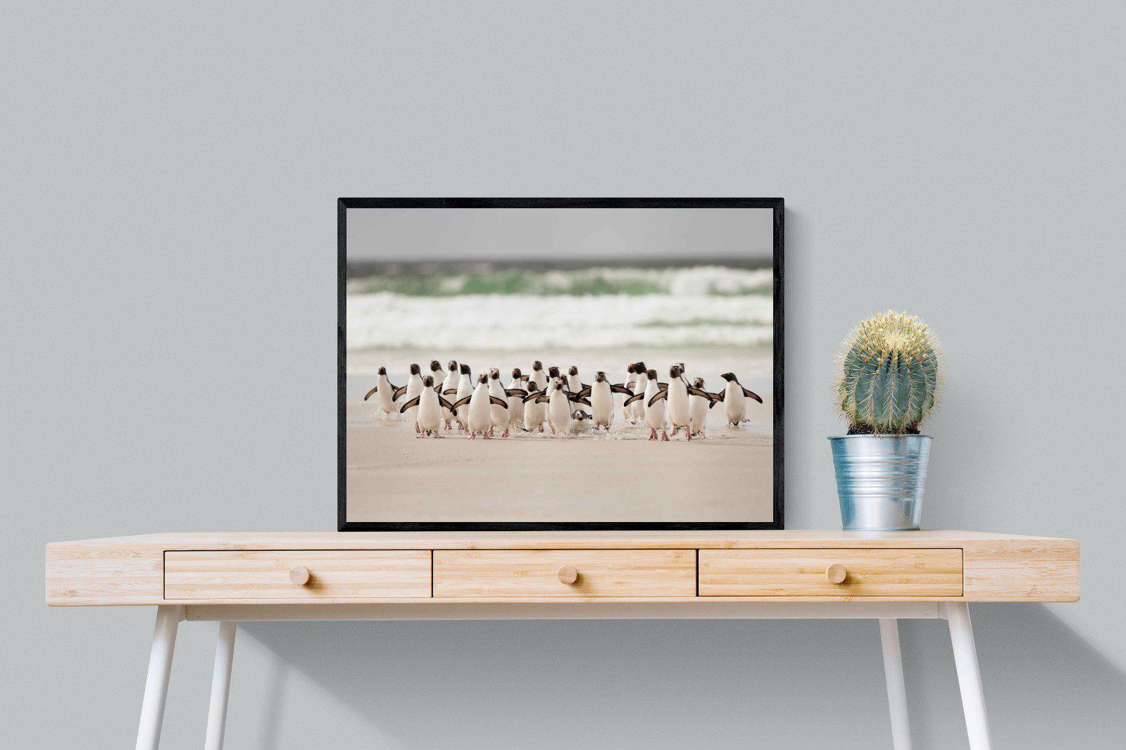 Penguin Flock-Wall_Art-80 x 60cm-Mounted Canvas-Black-Pixalot