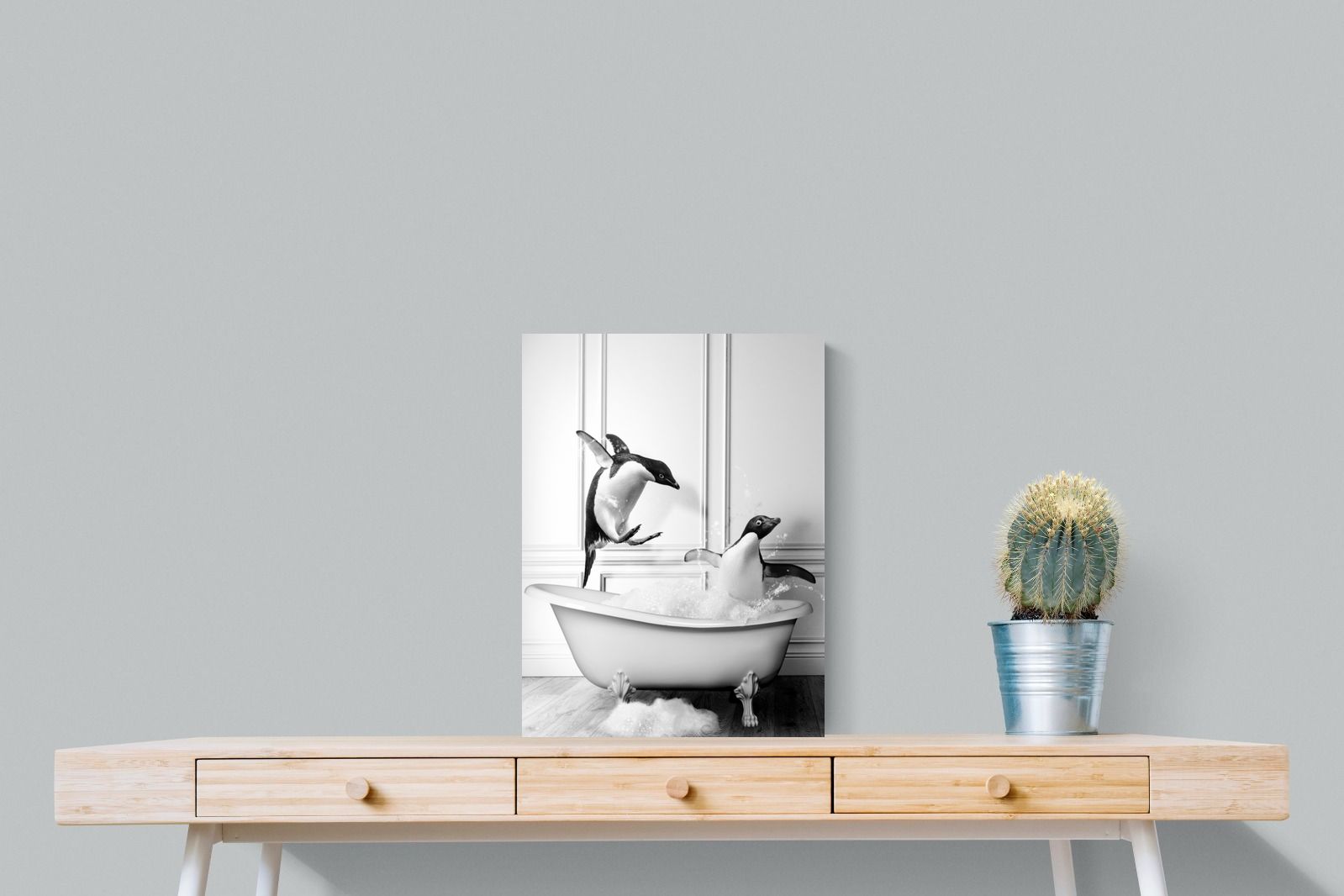 Penguin Tub-Wall_Art-45 x 60cm-Mounted Canvas-No Frame-Pixalot