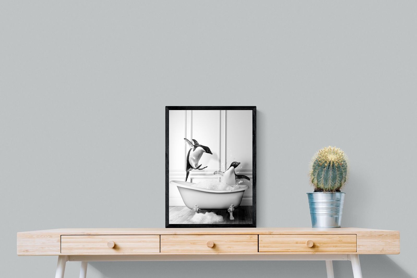 Penguin Tub-Wall_Art-45 x 60cm-Mounted Canvas-Black-Pixalot