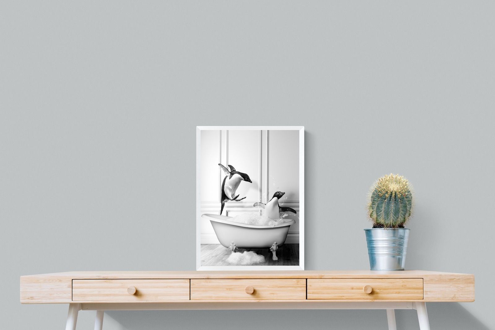 Penguin Tub-Wall_Art-45 x 60cm-Mounted Canvas-White-Pixalot