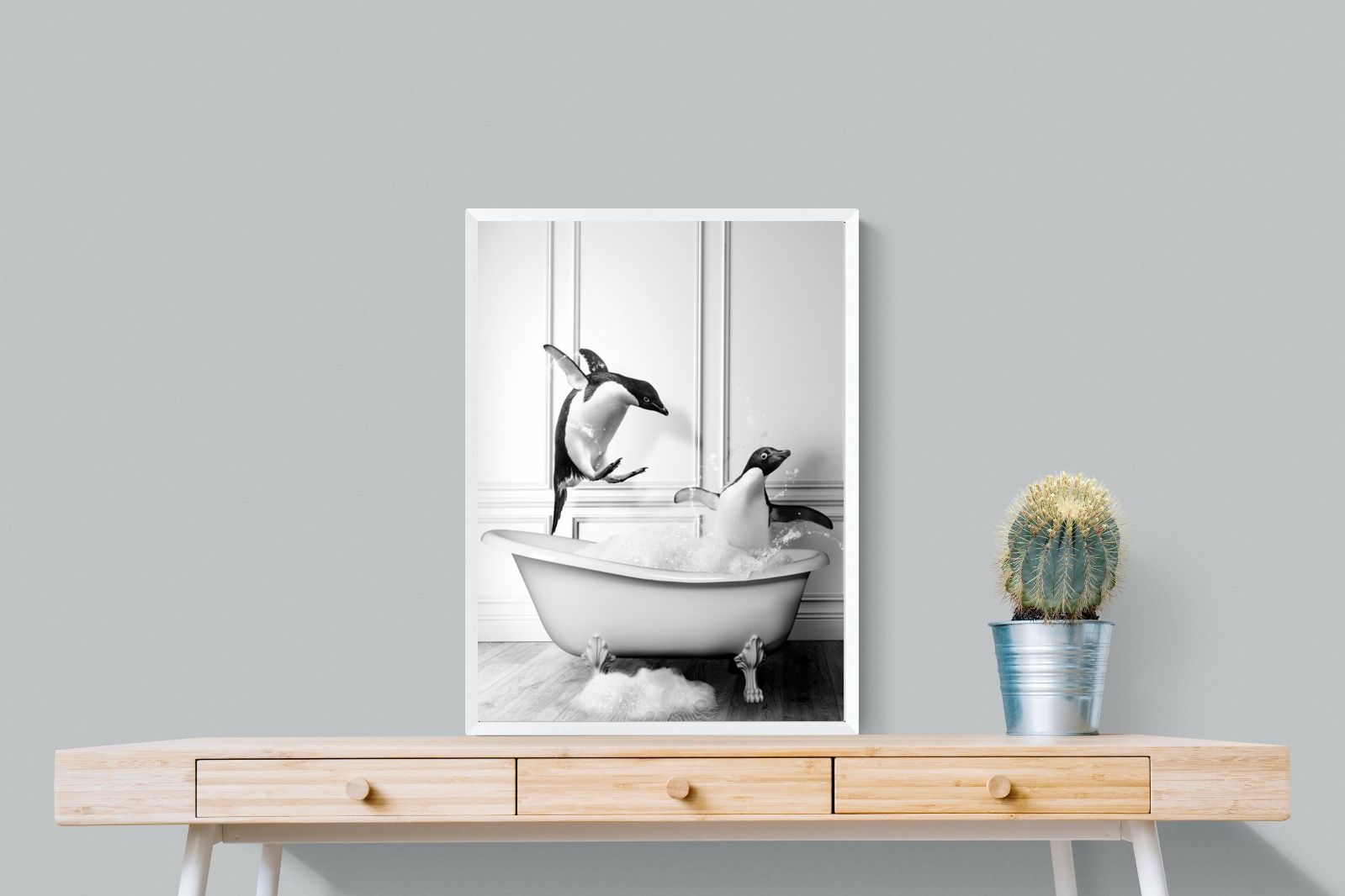 Penguin Tub-Wall_Art-60 x 80cm-Mounted Canvas-White-Pixalot