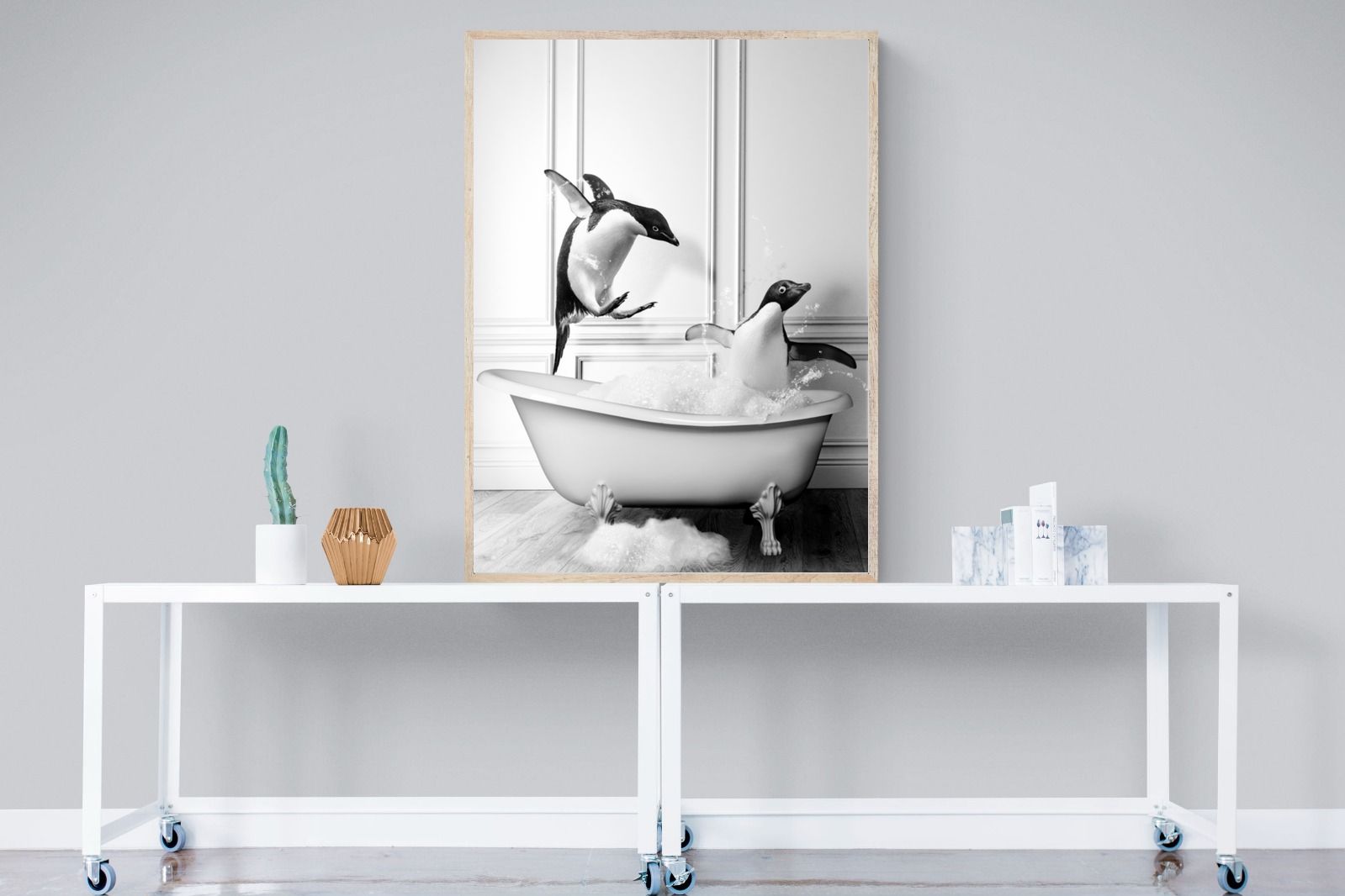 Penguin Tub-Wall_Art-90 x 120cm-Mounted Canvas-Wood-Pixalot