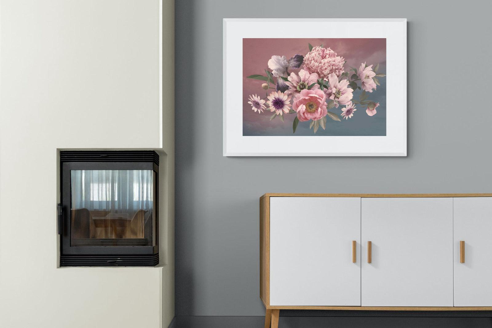 Peonies & Iris-Wall_Art-100 x 75cm-Framed Print-White-Pixalot
