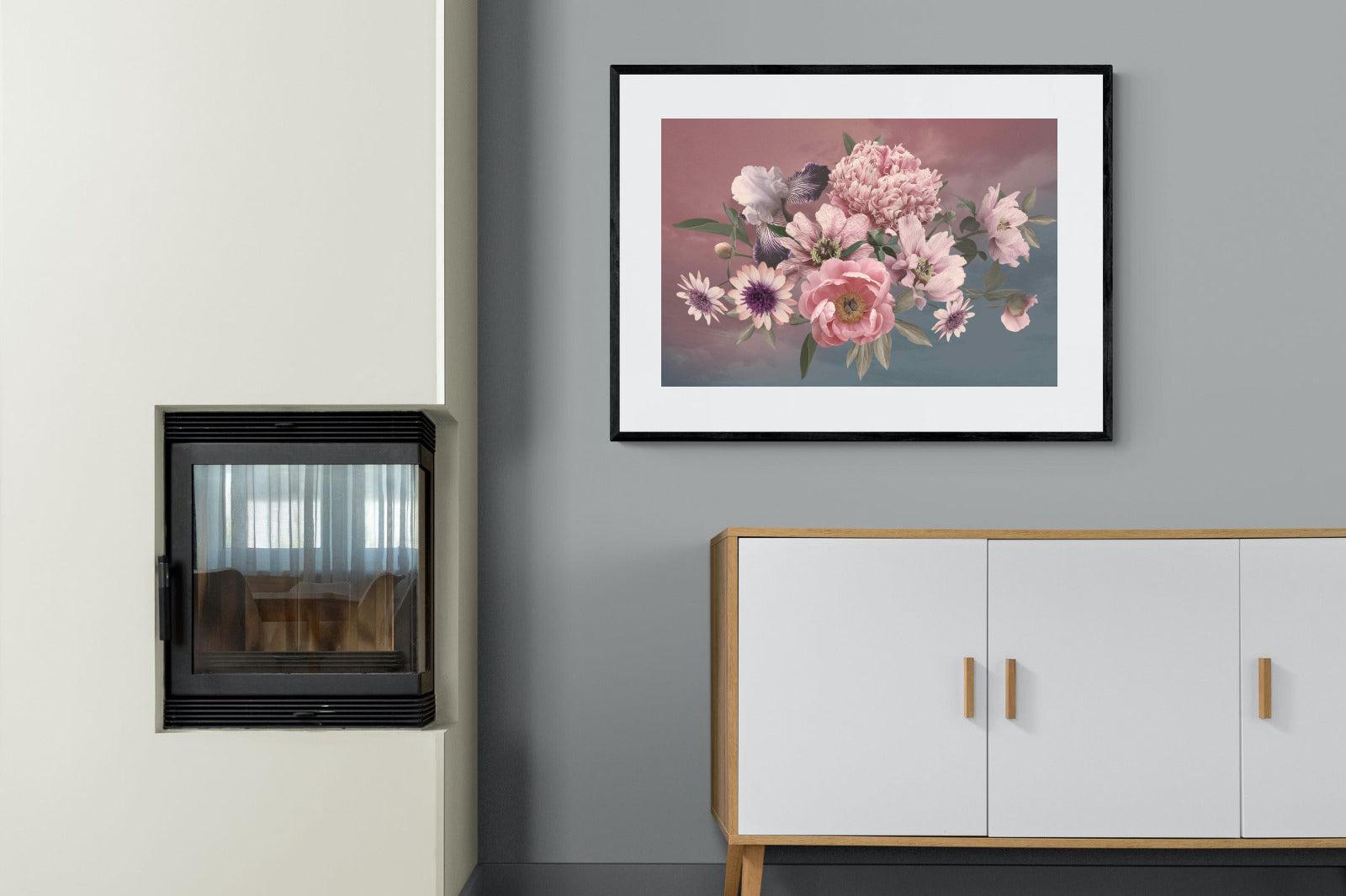 Peonies & Iris-Wall_Art-100 x 75cm-Framed Print-Black-Pixalot
