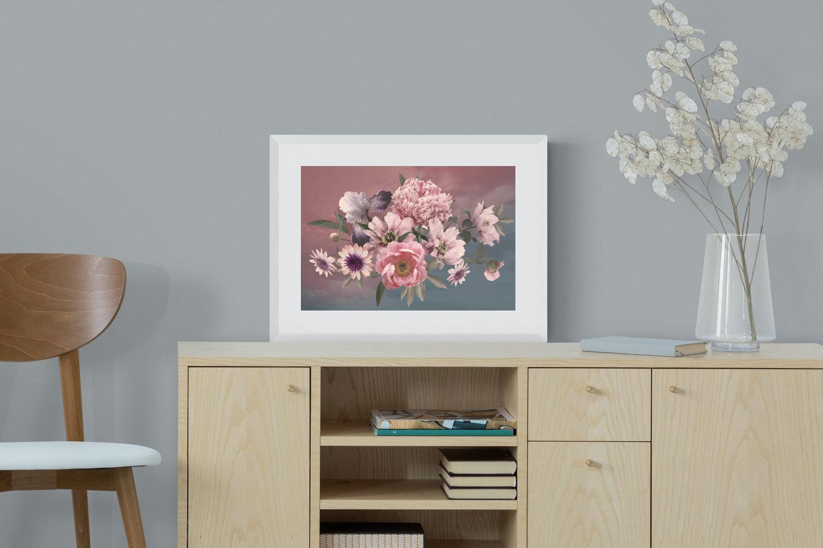 Peonies & Iris-Wall_Art-60 x 45cm-Framed Print-White-Pixalot