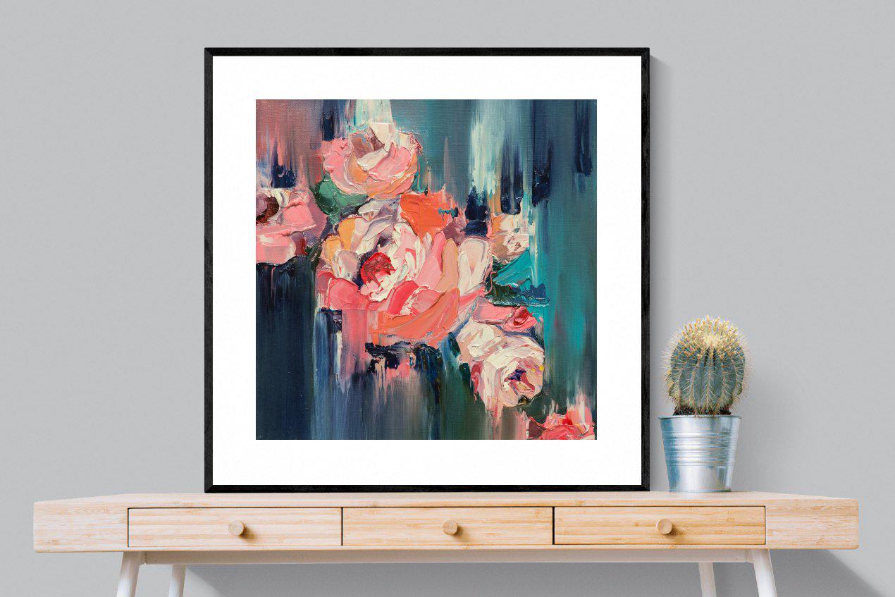 Peonies in Oil-Wall_Art-100 x 100cm-Framed Print-Black-Pixalot
