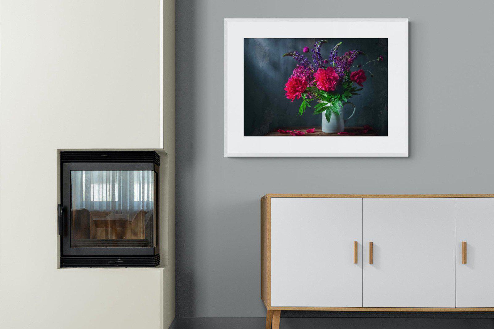 Peony & Lupin-Wall_Art-100 x 75cm-Framed Print-White-Pixalot