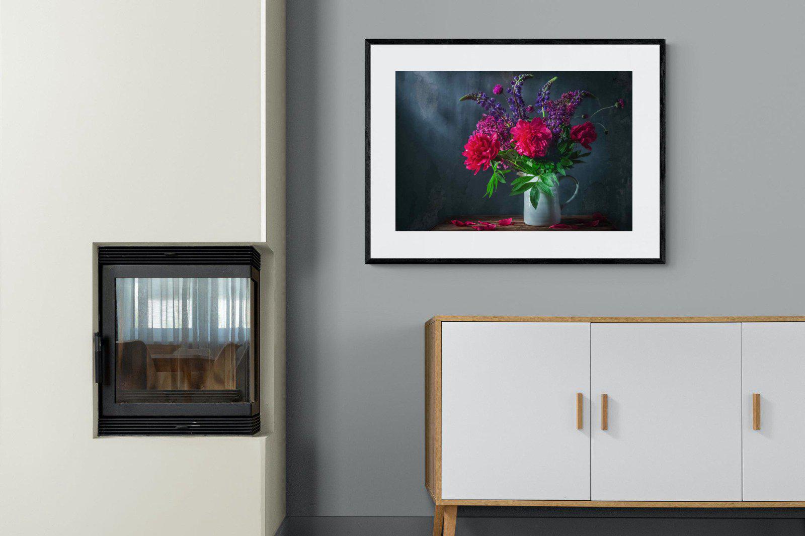 Peony & Lupin-Wall_Art-100 x 75cm-Framed Print-Black-Pixalot