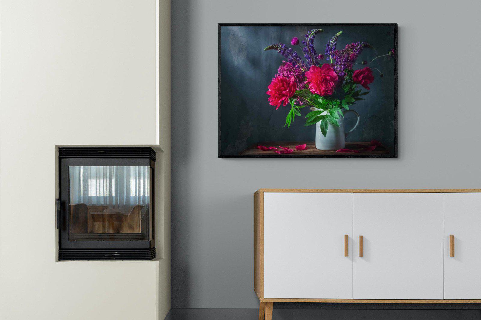 Peony & Lupin-Wall_Art-100 x 75cm-Mounted Canvas-Black-Pixalot