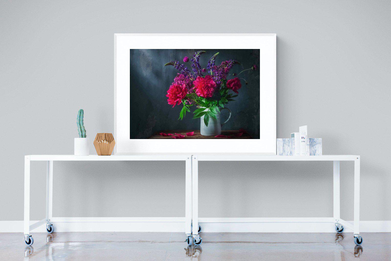 Peony & Lupin-Wall_Art-120 x 90cm-Framed Print-White-Pixalot