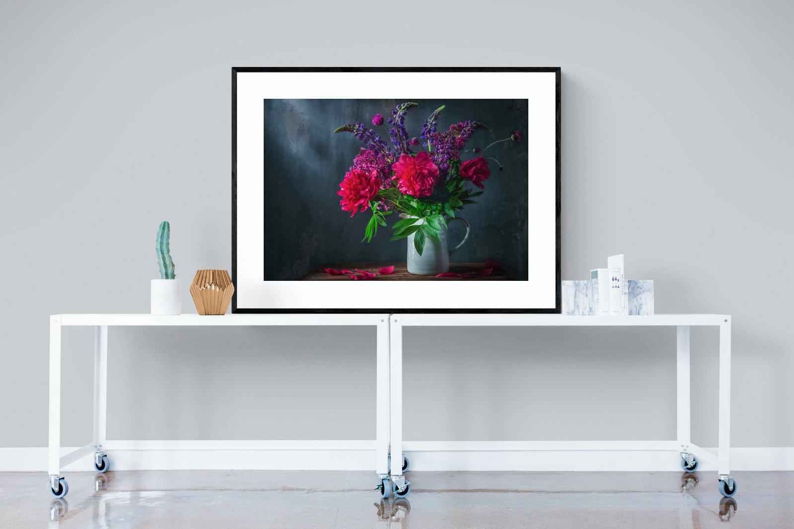 Peony & Lupin-Wall_Art-120 x 90cm-Framed Print-Black-Pixalot