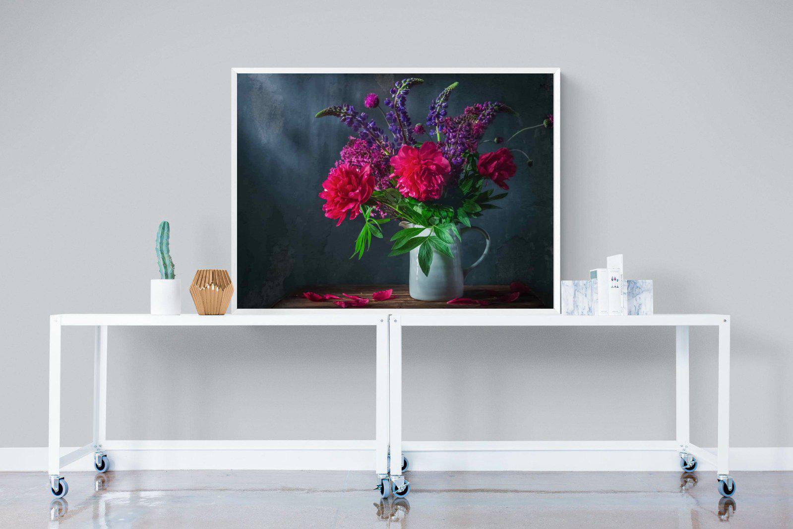 Peony & Lupin-Wall_Art-120 x 90cm-Mounted Canvas-White-Pixalot