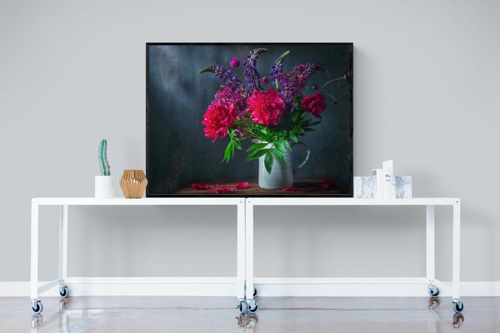 Peony & Lupin-Wall_Art-120 x 90cm-Mounted Canvas-Black-Pixalot