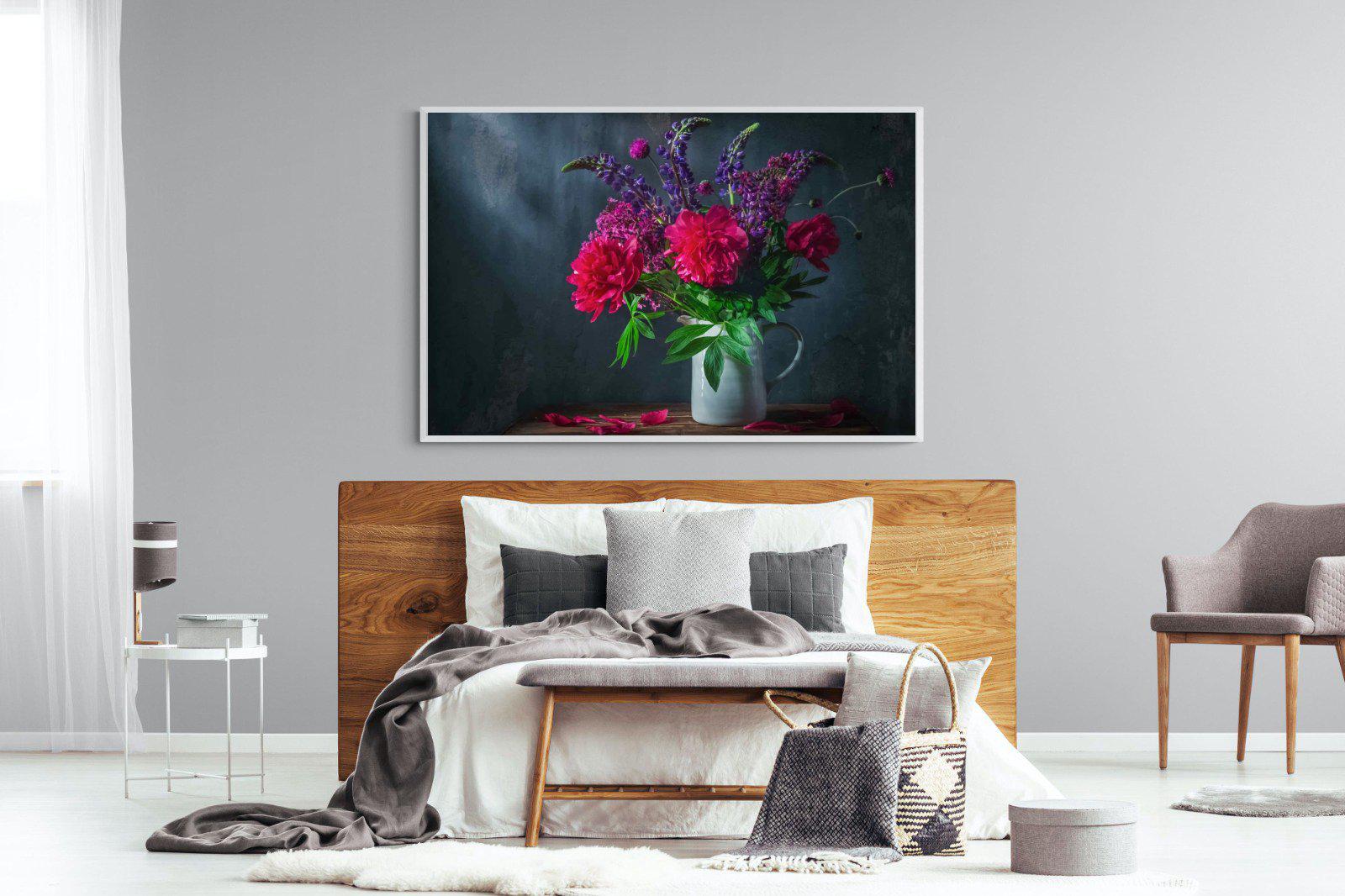 Peony & Lupin-Wall_Art-150 x 100cm-Mounted Canvas-White-Pixalot