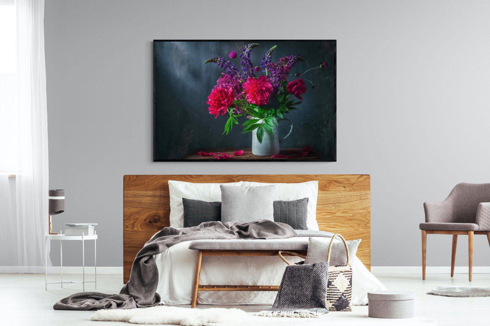 Peony & Lupin-Wall_Art-150 x 100cm-Mounted Canvas-Black-Pixalot