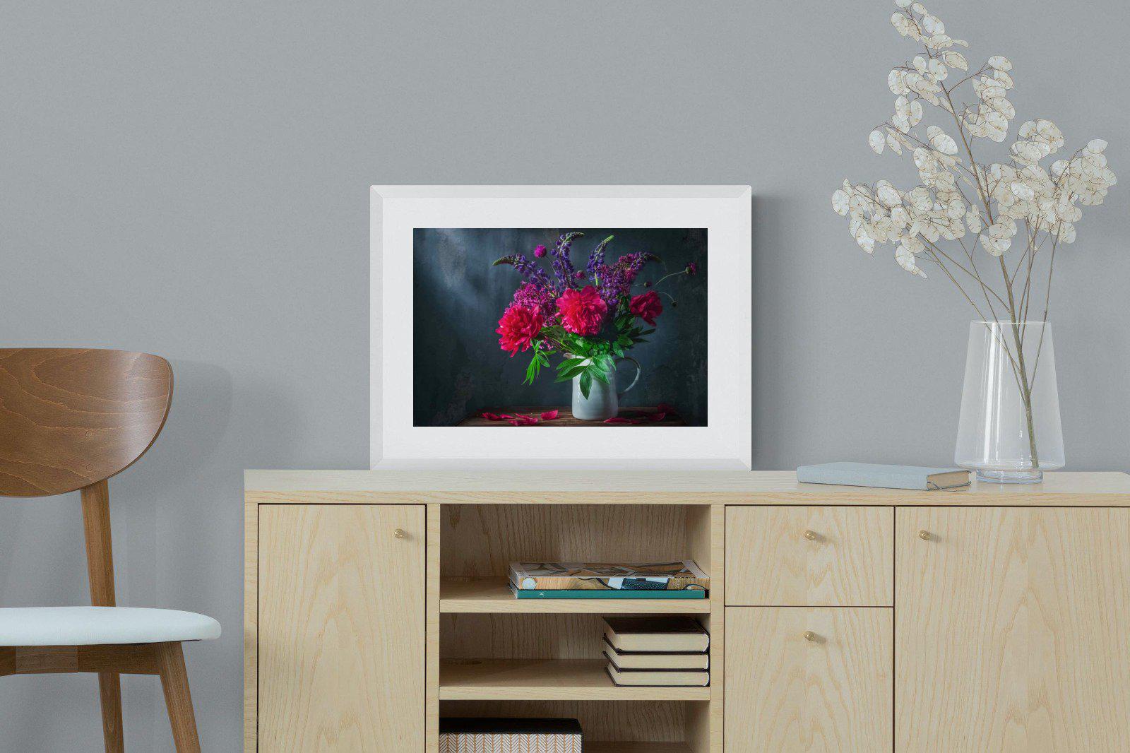 Peony & Lupin-Wall_Art-60 x 45cm-Framed Print-White-Pixalot