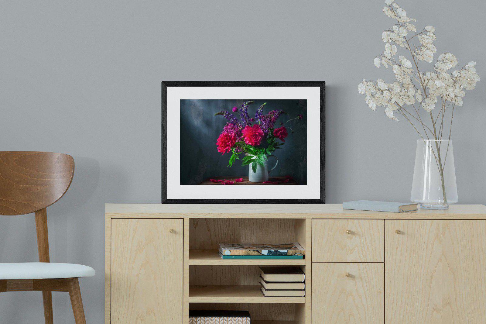 Peony & Lupin-Wall_Art-60 x 45cm-Framed Print-Black-Pixalot