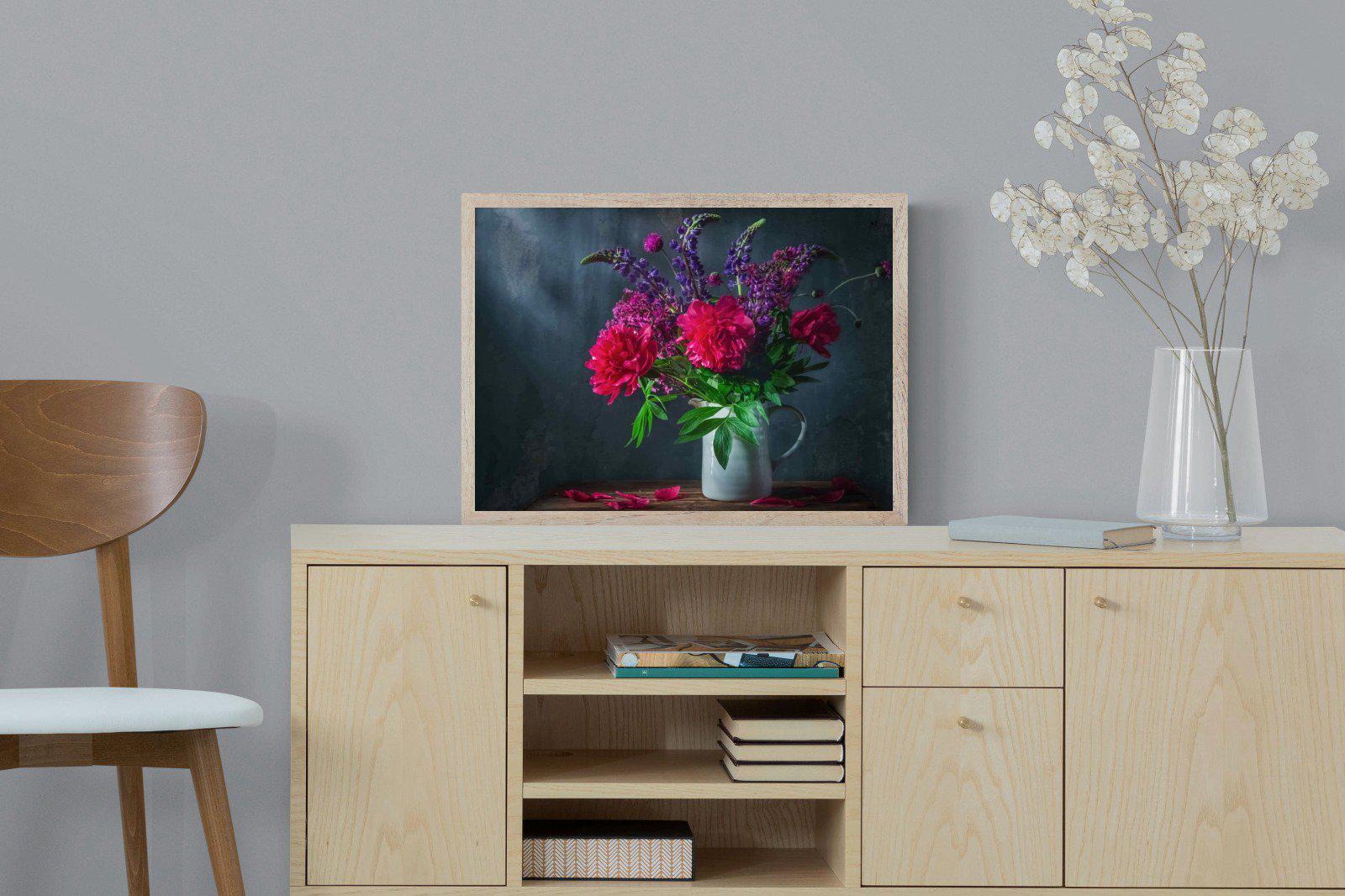 Peony & Lupin-Wall_Art-60 x 45cm-Mounted Canvas-Wood-Pixalot