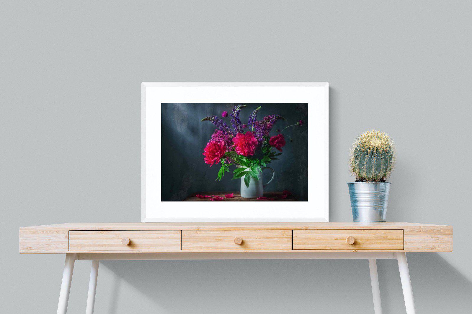 Peony & Lupin-Wall_Art-80 x 60cm-Framed Print-White-Pixalot