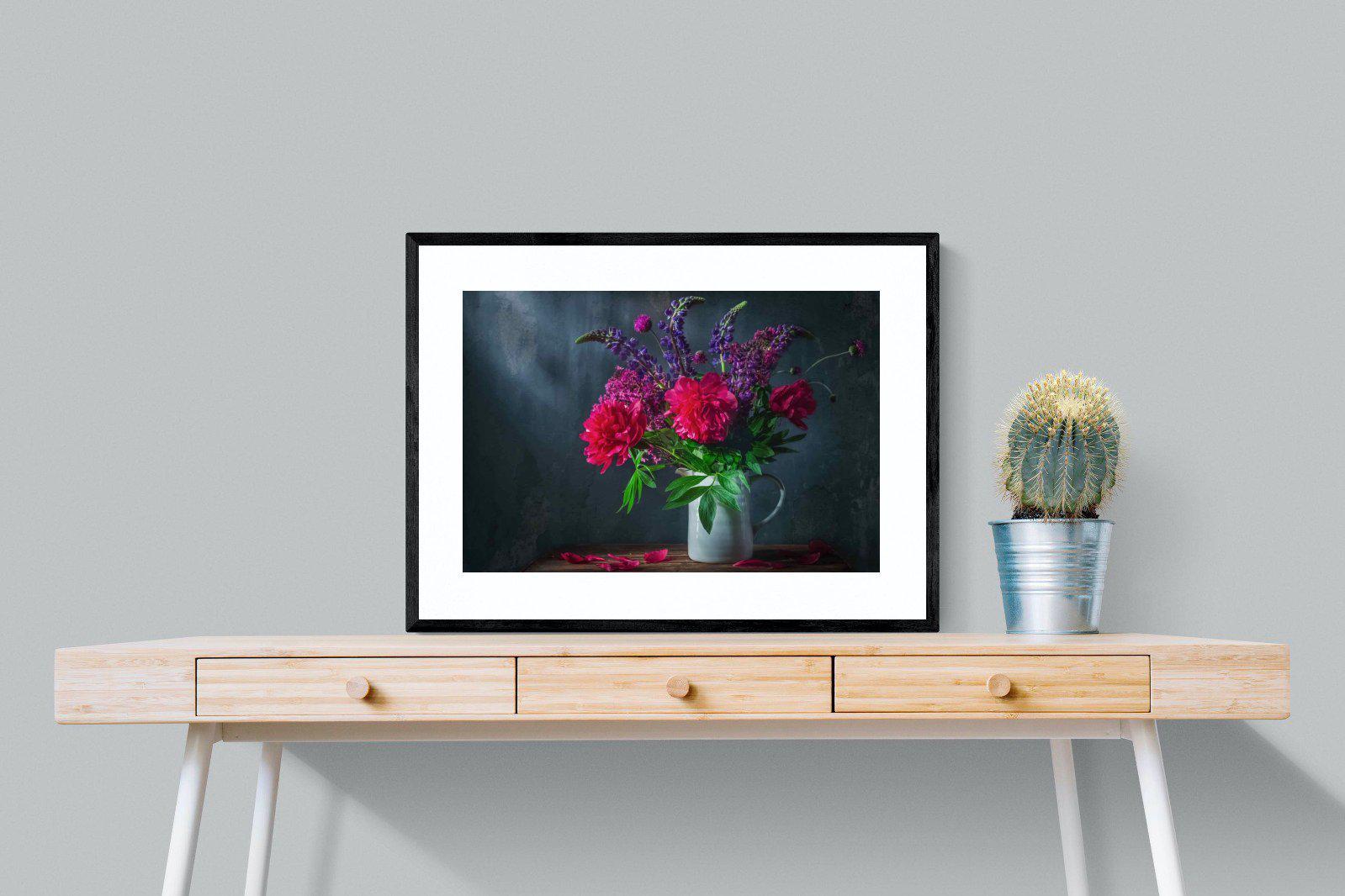 Peony & Lupin-Wall_Art-80 x 60cm-Framed Print-Black-Pixalot