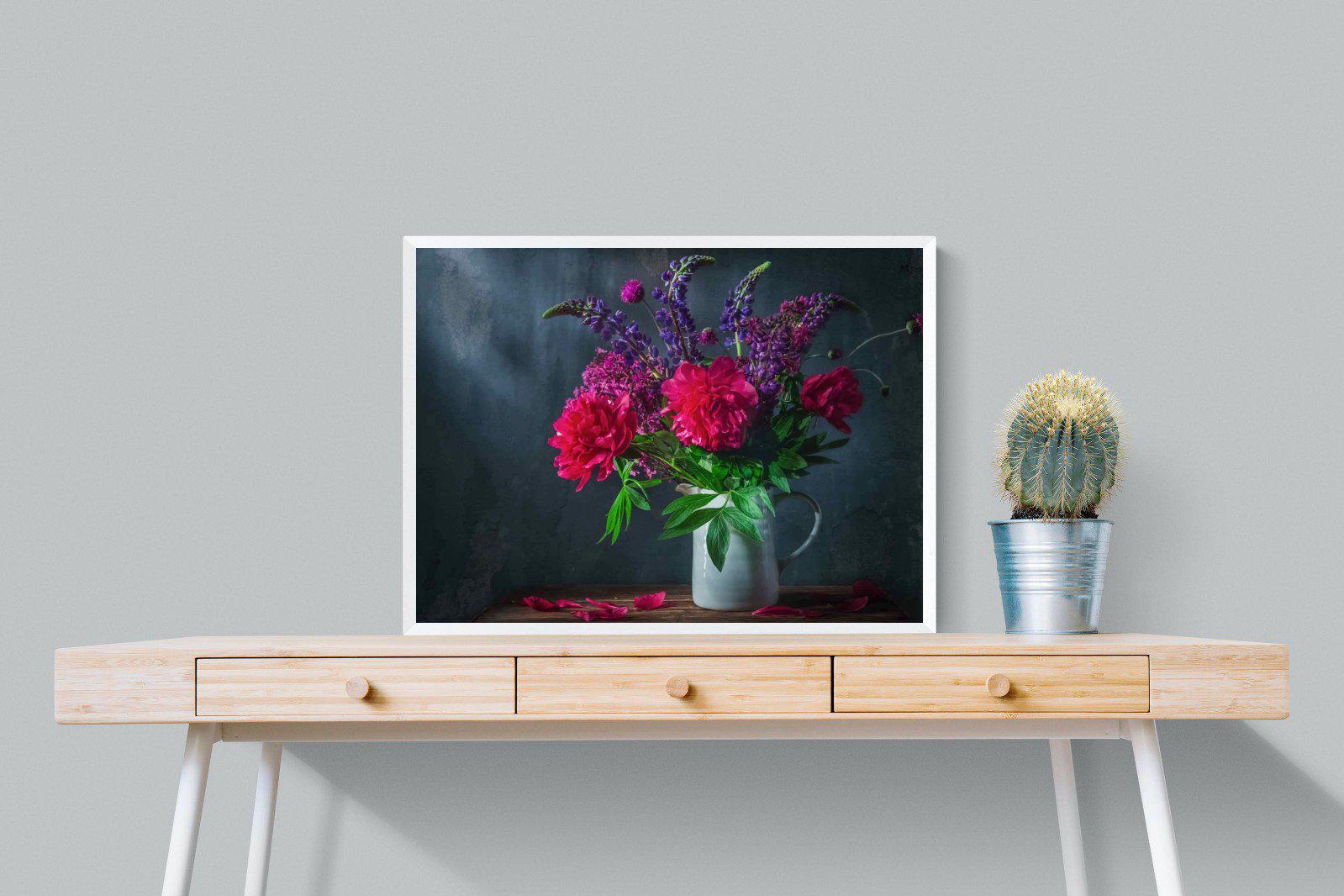 Peony & Lupin-Wall_Art-80 x 60cm-Mounted Canvas-White-Pixalot