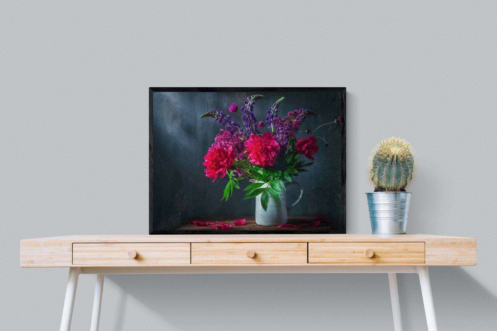 Peony & Lupin-Wall_Art-80 x 60cm-Mounted Canvas-Black-Pixalot