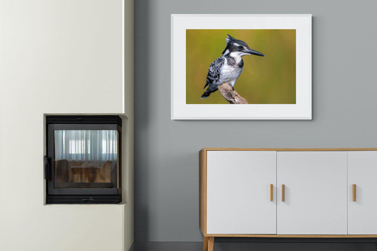 Pied Kingfisher-Wall_Art-100 x 75cm-Framed Print-White-Pixalot
